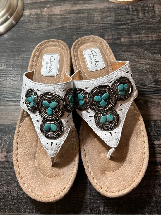 Clarks Shoes - Clarks Artisan Women’s Sandals Boho White Beaded Turquoise